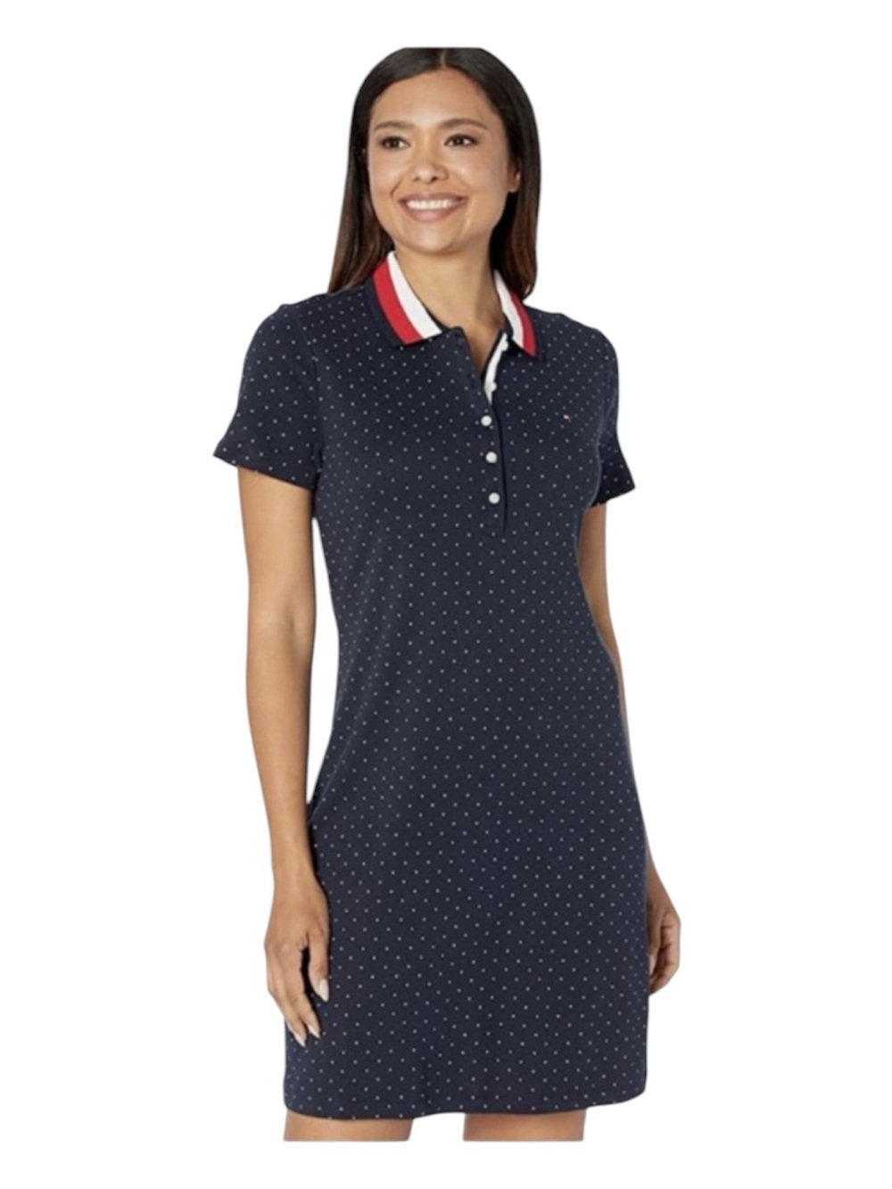Tommy Hilfiger Micro Polka Dot Polo Shirt Dress Patriotic Size S